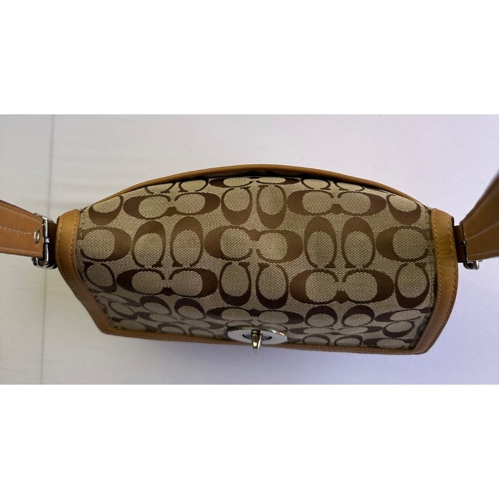 Coach F13066 Hamptons Turnlock Flap Brown Signature Leather Shoulder Bag Y2K - Picture 7 of 16